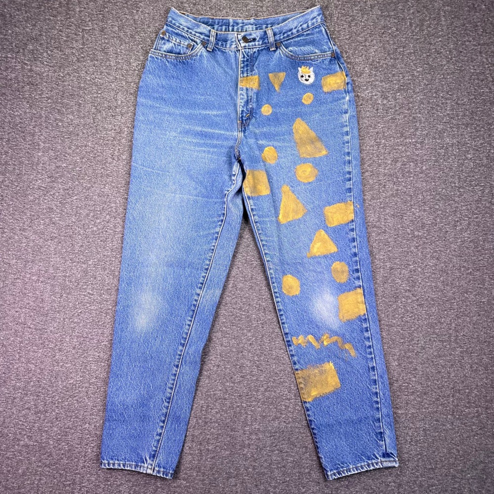VTG 90s Levis 505 Jeans Womens 15 Blue High Rise Painted Tapered USA Made Grunge - Picture 7 of 16
